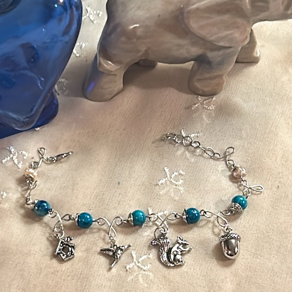 Silver Wire Wrapped Turquoise Stones w Nature charms - Picture 1 of 10